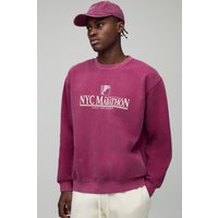 Kastiges Oversize Sweatshirt mit NYC Marmorprint - Burgund - XL, Burgund Kastiges Oversize Sweatshirt mit NYC Marmorprint - Burgund - XL, Burgund von boohooman