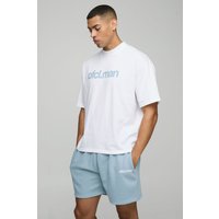 Kastiges Oversize Official Man T-Shirt und Shorts - Blau - M, Blau von boohooman