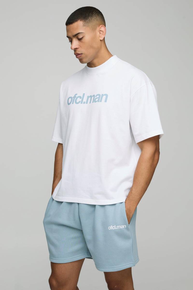 Kastiges Oversize Official Man T-Shirt und Shorts - Blau - XL, Blau von boohooman