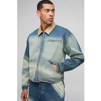 Kastige Oversize Jeansjacke - Blau - S, Blau von boohooman