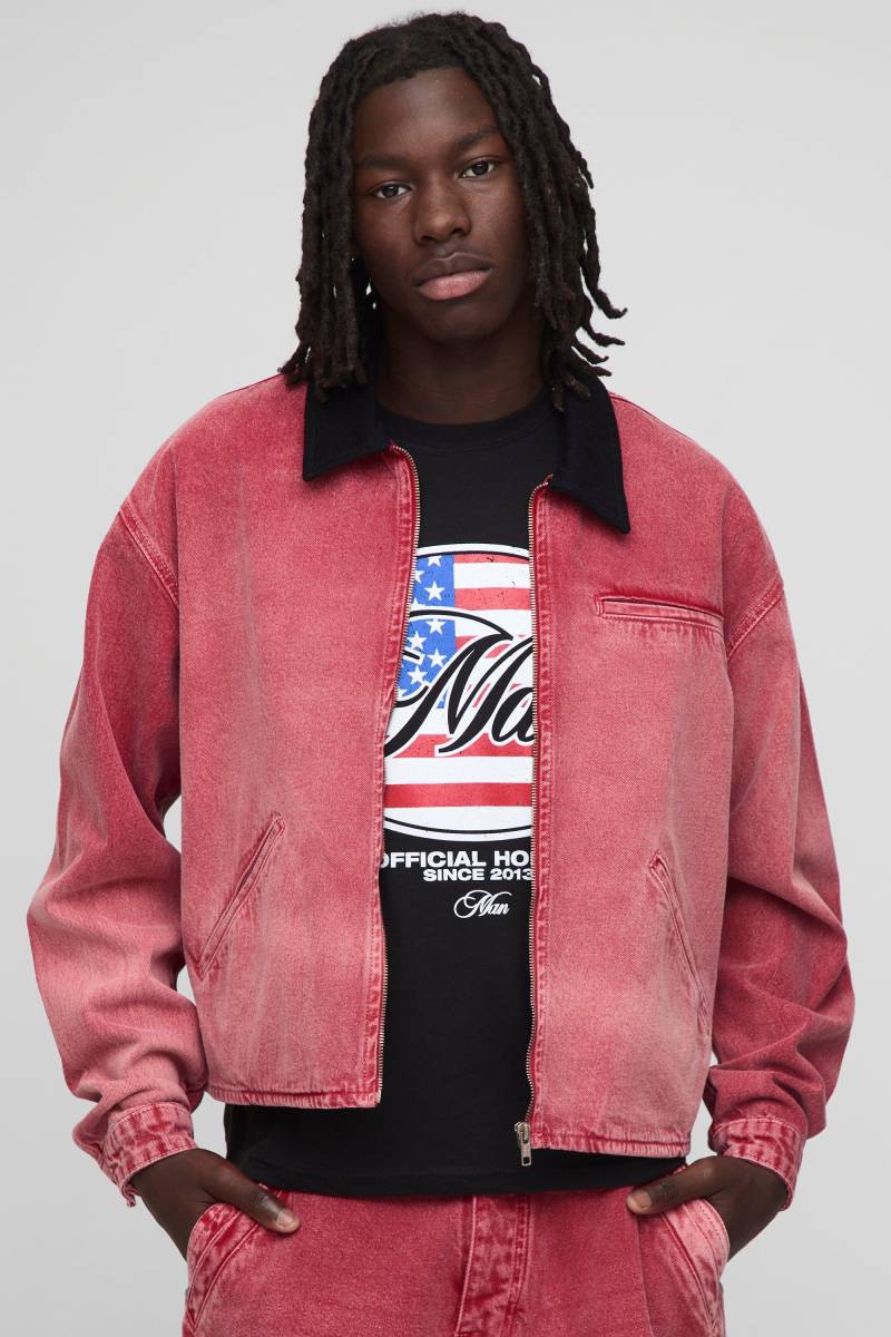Oversized Boxy Extreme Washed Denim Jacket - Rot - L, Rot von boohooman