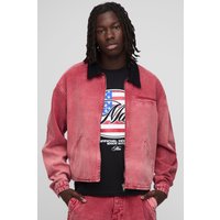 Oversized Boxy Extreme Washed Denim Jacket - Rot - M, Rot von boohooman
