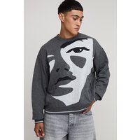 Kastiger Oversize Jacquard-Pullover - Grau - XS, Grau Kastiger Oversize Jacquard-Pullover - Grau - XS, Grau von boohooman