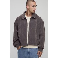 Kastige Oversize Harrington-Jacke aus Wildleder-Imitat - Grau - XS, Grau Kastige Oversize Harrington-Jacke aus Wildleder-Imitat - Grau - XS, Grau von boohooman