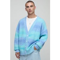 Oversized Boxy Fit Ombre Stripe Knitted Cardigan - Blau - S, Blau von boohooman