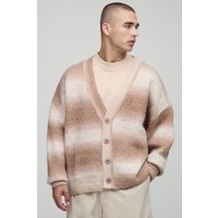 Oversized Boxy Fit Ombre Stripe Knitted Cardigan - Braun - XS, Braun von boohooman