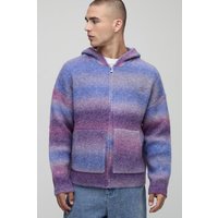 Oversized Boxy Fit Ombre Stripe Knitted Zip Through Hoodie - Lila - XS, Lila von boohooman