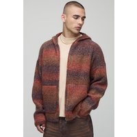 Oversized Boxy Fit Ombre Stripe Knitted Zip Through Hoodie - Orange - XL, Orange von boohooman