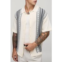 Oversized Boxy Fit Striped Knitted Shirt - Weiß - XL, Weiß von boohooman