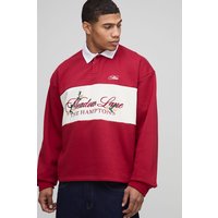 Kastiges Oversize Rugby-Poloshirt mit floraler Stickerei - Burgund - XS, Burgund von boohooman