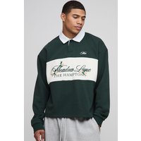 Kastiges Oversize Rugby-Poloshirt mit floraler Stickerei - Grün - M, Grün von boohooman