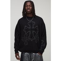 Kastiger Oversize Jacquard-Pullover - Schwarz - XS, Schwarz Kastiger Oversize Jacquard-Pullover - Schwarz - XS, Schwarz von boohooman