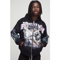 Hoodie mit Glitzer Print und Reißverschluss - Schwarz - XS, Schwarz Hoodie mit Glitzer Print und Reißverschluss - Schwarz - XS, Schwarz von boohooman