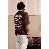 Kastiges Oversize T-Shirt mit Print - Braun - XS, Braun von boohooman