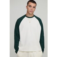 Oversized Boxy Heavyweight Waffle Raglan Long Sleeve T-shirt - Grün - XL, Grün von boohooman