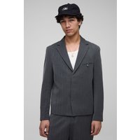 Kastiger Oversize Anzug-Blazer mit Fischgräten-Print - Grau - M, Grau von boohooman