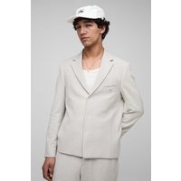 Kastiger Oversize Anzug-Blazer mit Fischgräten-Print - Grau - M, Grau von boohooman