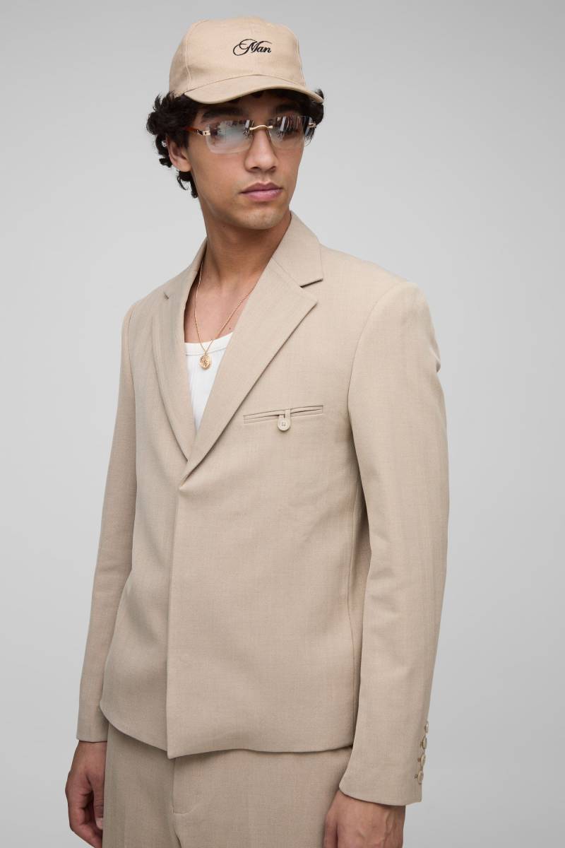 Kastiger Oversize Anzug-Blazer mit Fischgräten-Print - Grau - M, Grau von boohooman