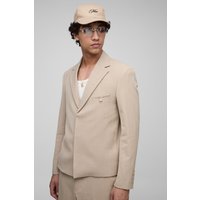 Kastiger Oversize Anzug-Blazer mit Fischgräten-Print - Grau - XS, Grau Kastiger Oversize Anzug-Blazer mit Fischgräten-Print - Grau - XS, Grau von boohooman