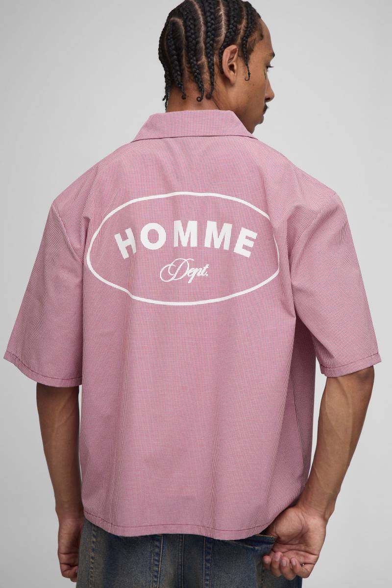 Kastiges Oversize Karohemd mit Homme-Print - Rot - M, Rot von boohooman