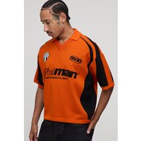 Kastiges Oversize Jacquard Poloshirt - Orange - XL, Orange von boohooman