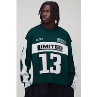 Kastiger Oversize Jacquard-Pullover - Grün - XS, Grün von boohooman