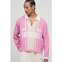 Langärmliges kastiges Oversize Fußball-Poloshirt - Rosa - XL, Rosa von boohooman