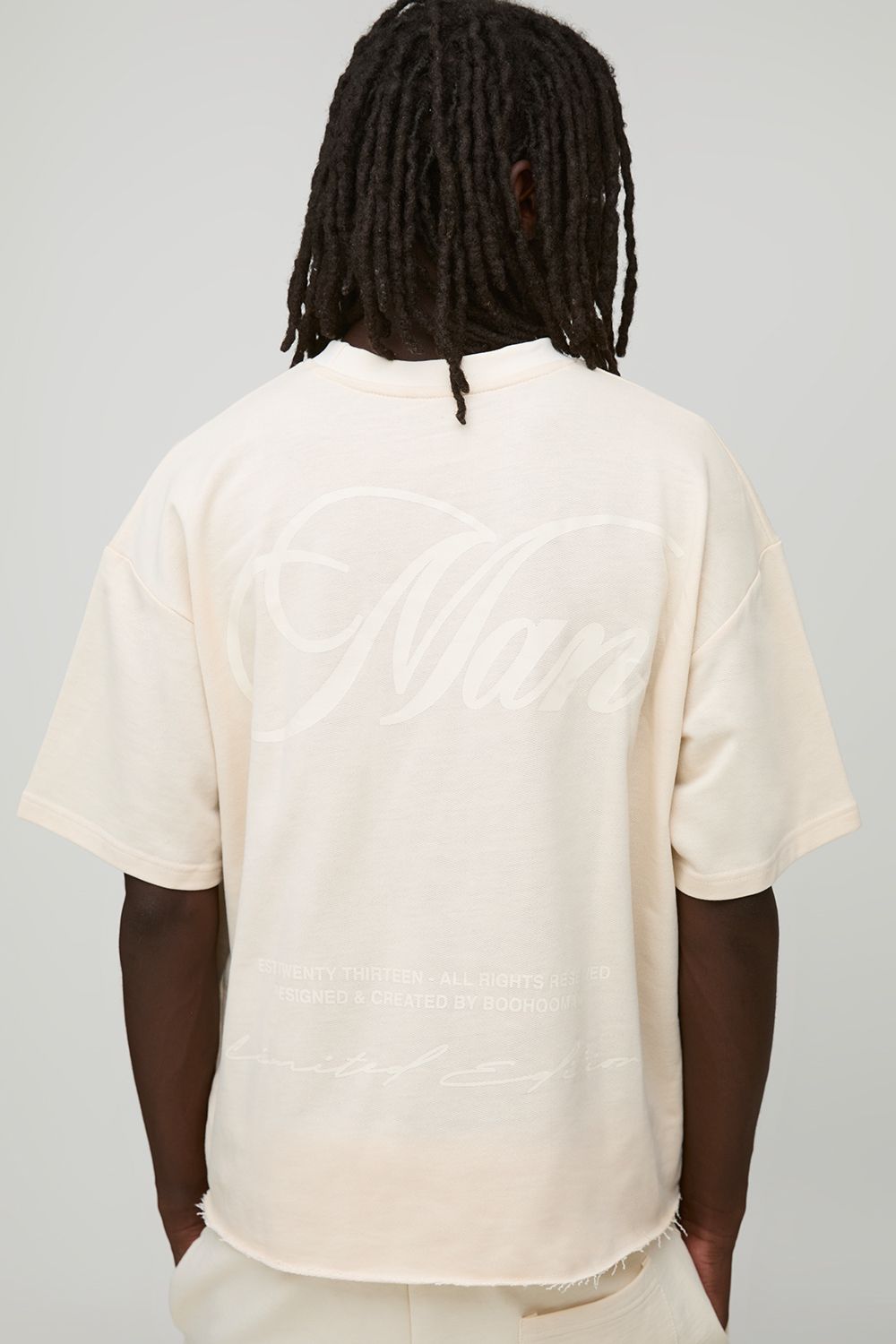 Oversized Boxy Loopback MAN Script Distressed T-shirt - Grau - XS, Grau von boohooman