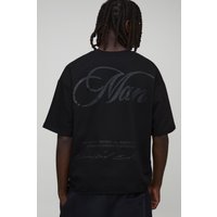 Oversized Boxy Loopback MAN Script Distressed T-shirt von boohooman