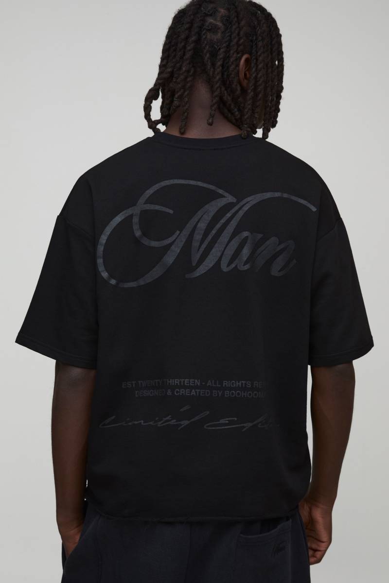 Oversized Boxy Loopback MAN Script Distressed T-shirt von boohooman