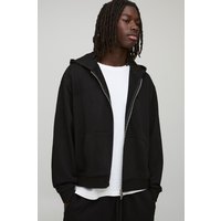 Oversized Boxy Loopback MAN Script Double Ended Zip Through Hoodie von boohooman