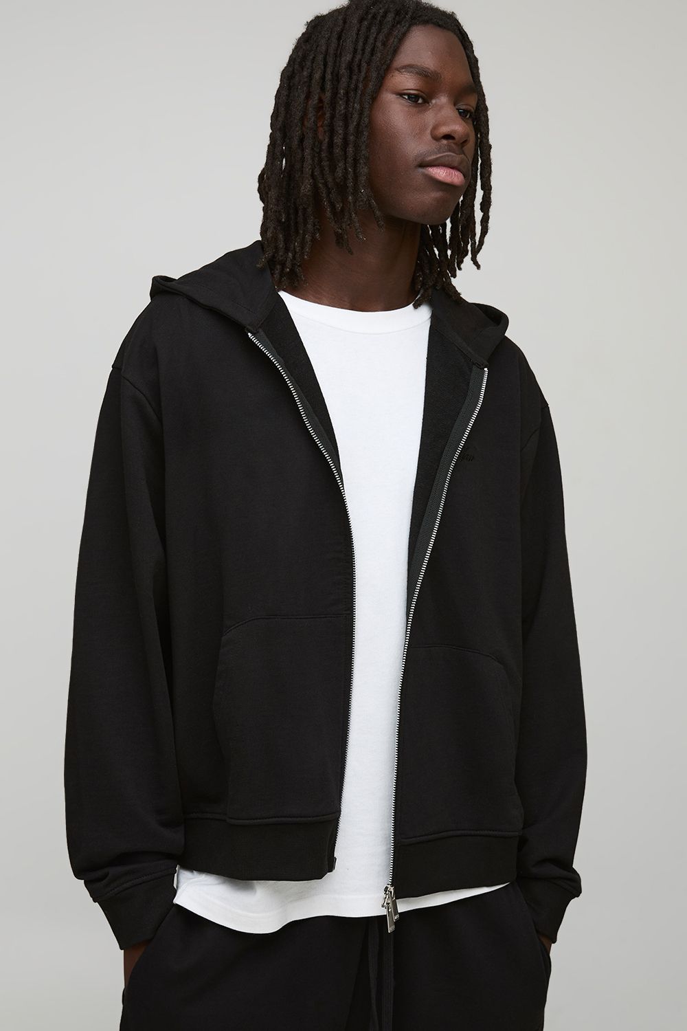 Oversized Boxy Loopback MAN Script Double Ended Zip Through Hoodie von boohooman