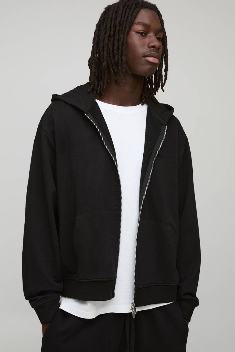 Oversized Boxy Loopback MAN Script Double Ended Zip Through Hoodie von boohooman