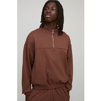Oversized Boxy Loopback MAN Script Embroidered Funnel Neck Sweatshirt - Braun - M, Braun von boohooman