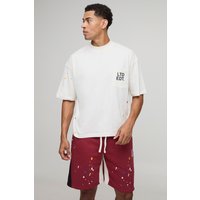 Kastiges Oversize Ltd Etd T-Shirt & Shorts mit Farbspritzern - Ecru - M, Ecru von boohooman