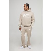 Kastiger Oversize Trainingsanzug mit M Stern Print und Kapuze - Grau - XS, Grau von boohooman