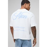 Oversized Boxy MAN Script Embroidered T-shirt - Weiß - M, Weiß von boohooman