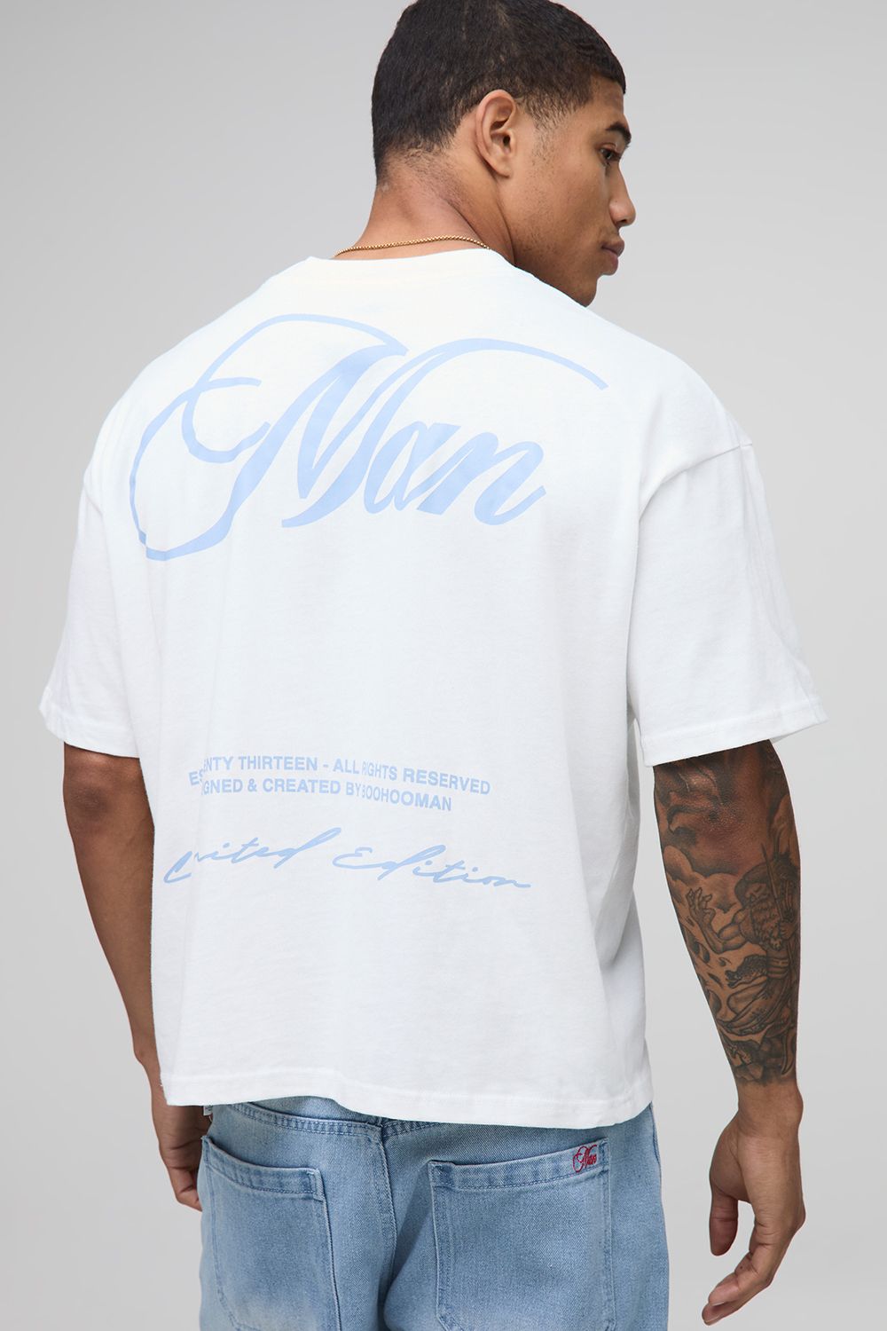 Oversized Boxy MAN Script Embroidered T-shirt - Weiß - XS, Weiß Oversized Boxy MAN Script Embroidered T-shirt - Weiß - XS, Weiß von boohooman