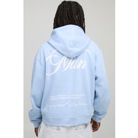 Oversized Boxy MAN Script Embroidered Zip Through Hoodie - Blau - M, Blau von boohooman