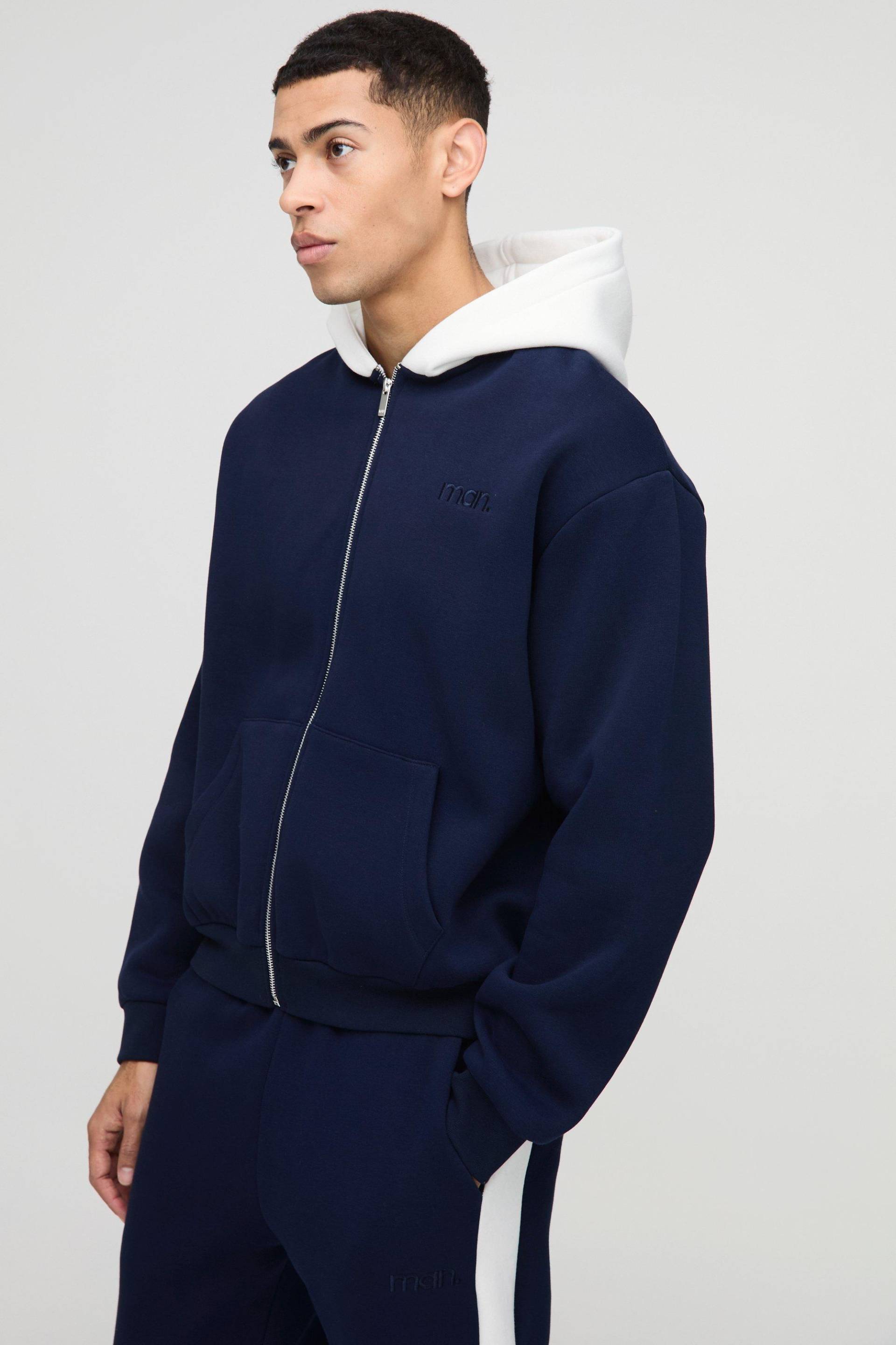 Kastiger Oversize Man Colorblock Hoodie mit Reißverschluss - Blau - M, Blau von boohooman
