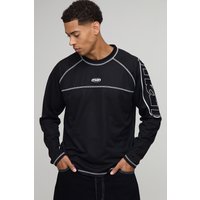 Langärmliges kastiges Oversize Man Raglan Mesh T-Shirt - Schwarz - S, Schwarz von boohooman