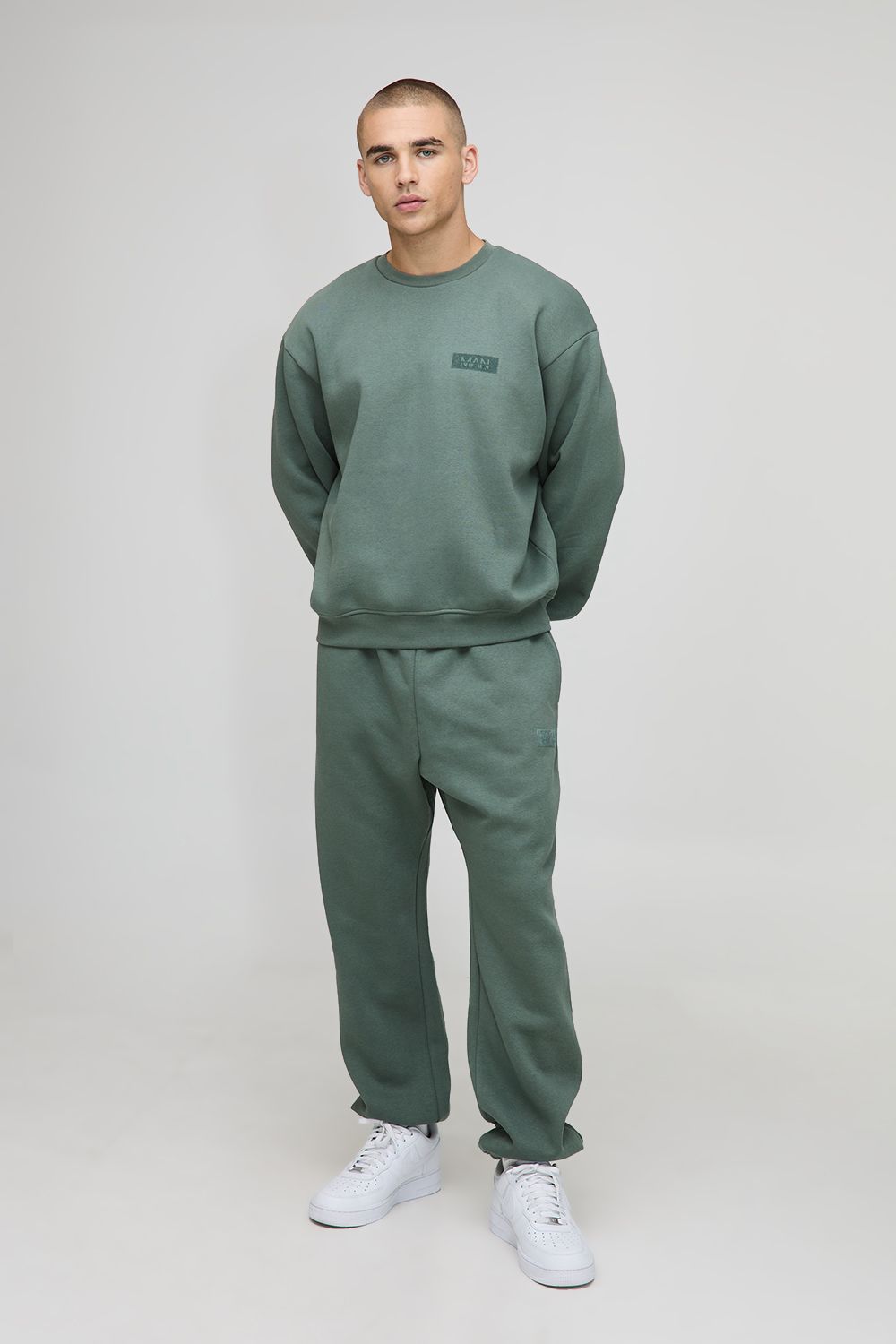 Oversized Boxy Man Sweatshirt Drop Crotch Tracksuit - Grün - XL, Grün von boohooman