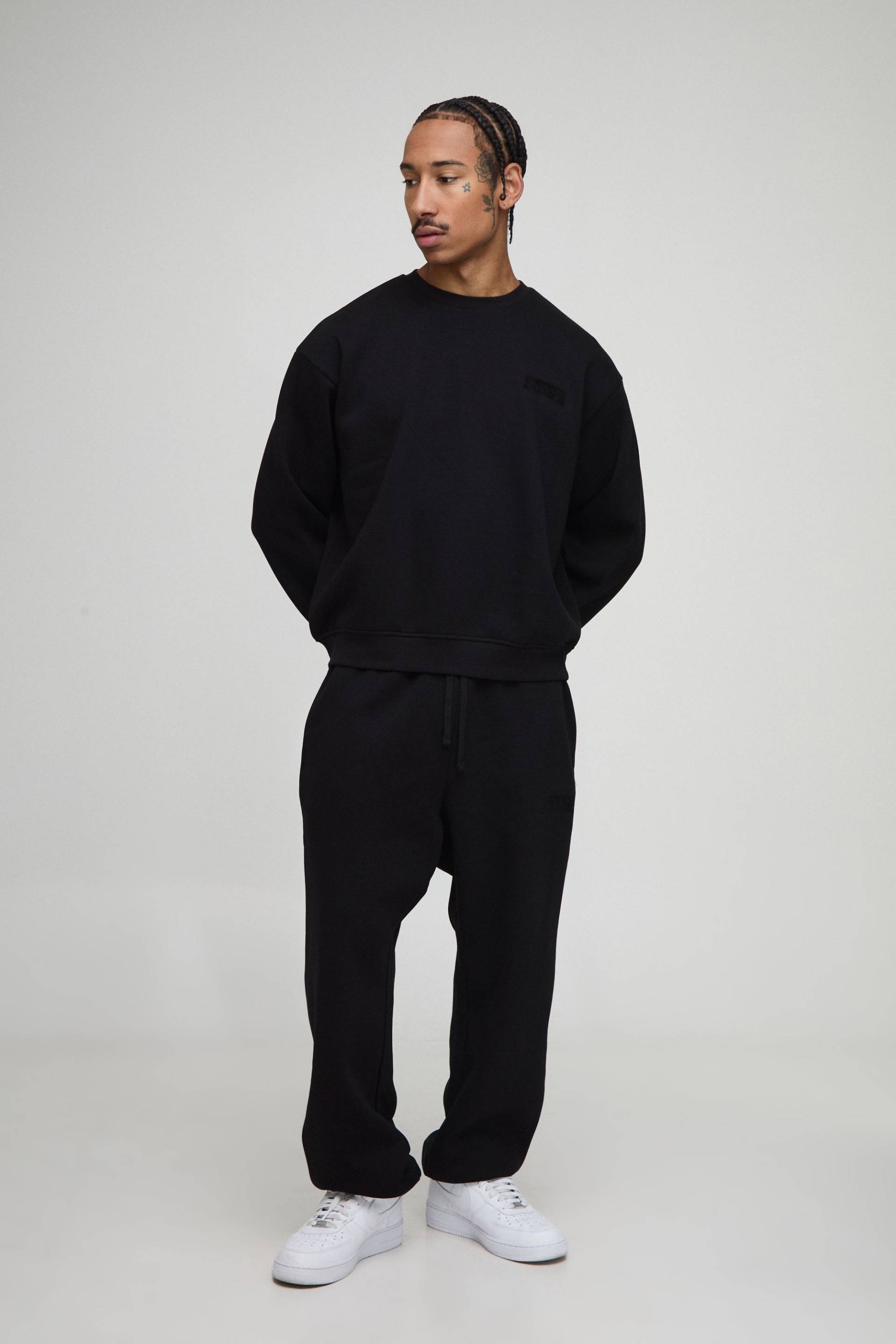 Oversized Boxy Man Sweatshirt Drop Crotch Tracksuit - Schwarz - M, Schwarz von boohooman