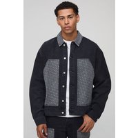 Kastige Oversize Jeansjacke mit Monogram - Schwarz - S, Schwarz Kastige Oversize Jeansjacke mit Monogram - Schwarz - S, Schwarz von boohooman
