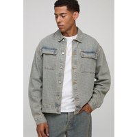 Oversized Boxy Monogram Washed Denim Jacket - Blau - L, Blau von boohooman