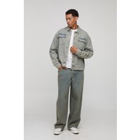 Oversized Boxy Monogram Washed Denim Jacket - Blau - XL, Blau von boohooman