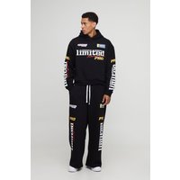 Kastiger Oversize Moto-Hoodie und Jogginghose mit extrem weitem Bein - Schwarz - M, Schwarz von boohooman