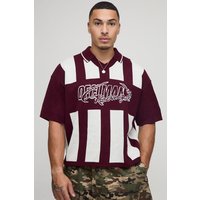 Kastiges Oversize Moto Jacquard Poloshirt - Burgund - M, Burgund von boohooman