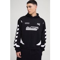 Kastiger Oversize Hoodie mit Moto Racing Print - Schwarz - XL, Schwarz von boohooman