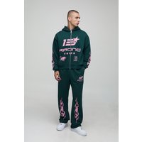 Kastiger Oversize Moto-Hoodie mit Reißverschluss & lockerer Jogger-Trainingsanzug - Grün - M, Grün von boohooman